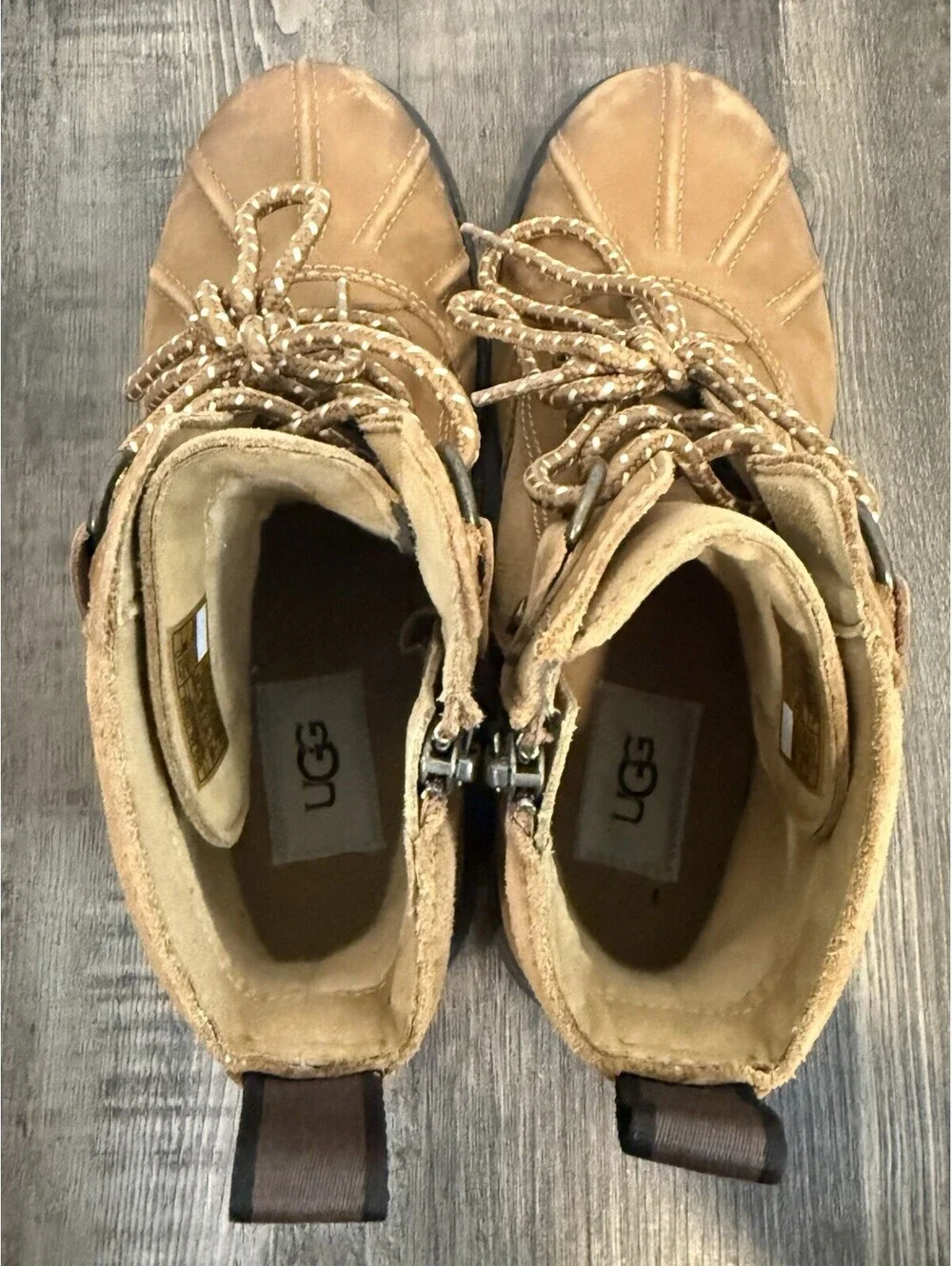 UGG HAPSBURG DUCK Boots lace up Side Zip Waterproof Tan Women's Size 7